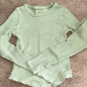 Free People Light Green Waffle Knit Top